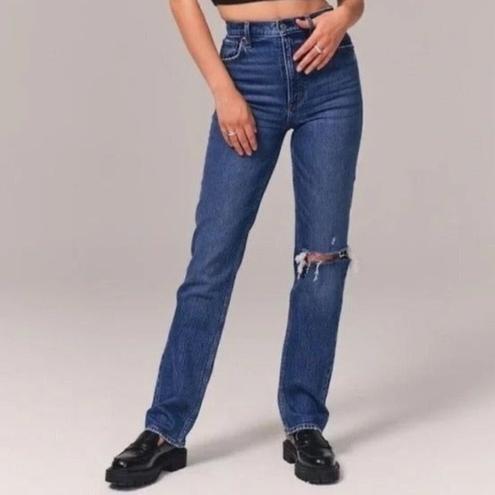Abercrombie & Fitch 90s Straight Ultra High Rise Jeans Women's 27 S Ripped Denim